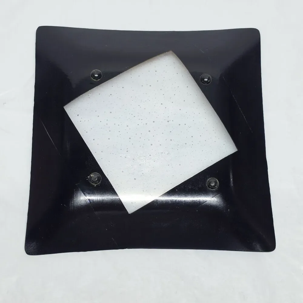 Chris Paulson Fused Art Glass Trinket Tray Plate Signed Dichroic Iridescent